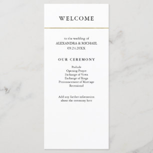 Modern Minimal   Faux Gold Border Wedding Program Programme
