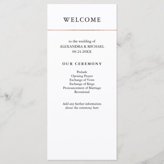 Modern Minimal | Faux Rose Gold Border Program Programme (Front)