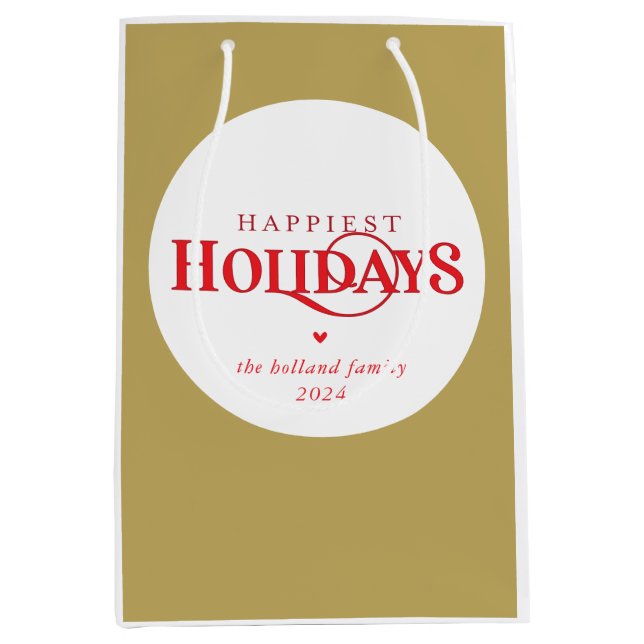 MODERN minimal festive red gold happiest holidays Medium Gift Bag (Front)