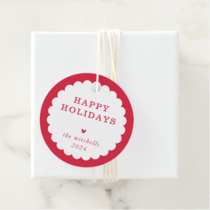 MODERN minimal festive spot scalloped red white Favour Tags