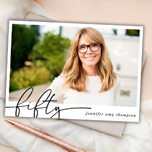 Modern Minimal Fifty 50th Photo Birthday Party Inv Invitation