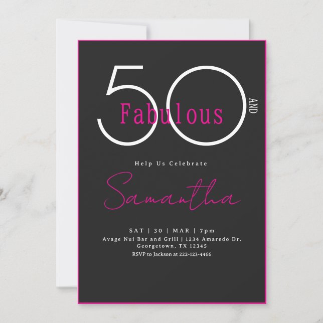 Modern Minimal Fifty and Fabulous 50th Birthday Invitation (Front)