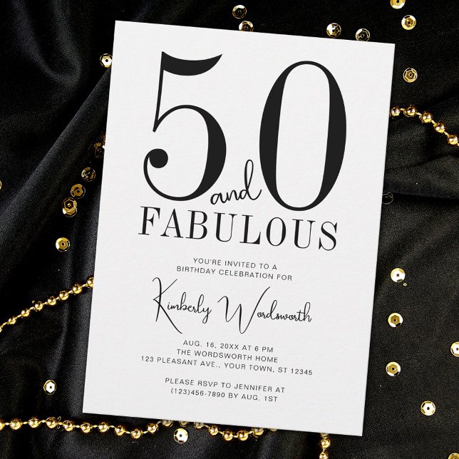 Modern Minimal Fifty and Fabulous 50th Birthday Invitation (Creator Uploaded)