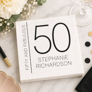 Modern Minimal Fifty and Fabulous 50th Birthday Napkin