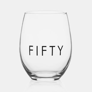 Modern Minimal Fifty Bold 50th Birthday Party Stemless Wine Glass