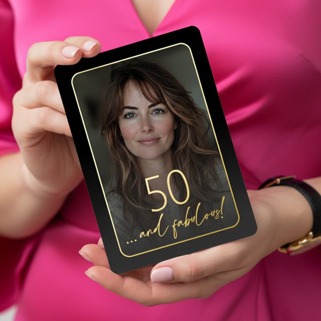 Modern Minimal Fifty Fabulous Photo Black Birthday (Creator Uploaded)