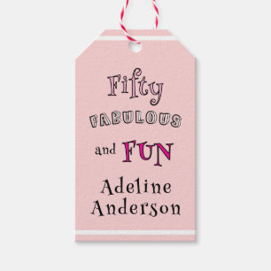 Modern Minimal Fifty Fabulous Pink 50th Birthday Gift Tags