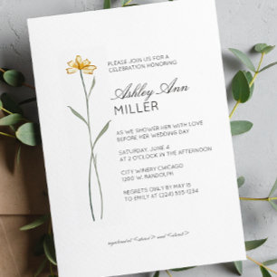 Modern Minimal Floral Detail Wedding Bridal Shower Invitation