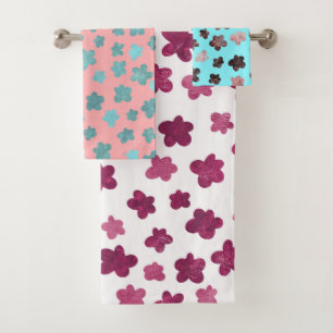 Modern minimal flowers with texture bath towel set