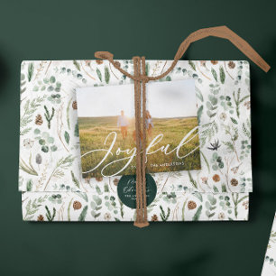 Modern minimal foliage 1 photo script elegant hol holiday postcard