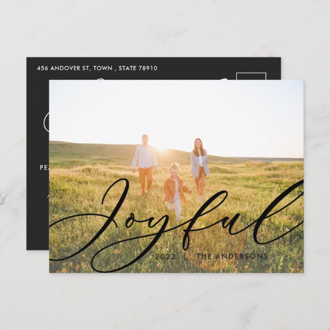 Modern minimal foliage 1 photo script elegant  holiday postcard (Front/Back)