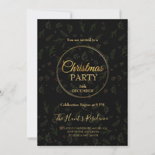 Modern minimal foliage black Christmas Party Invitation