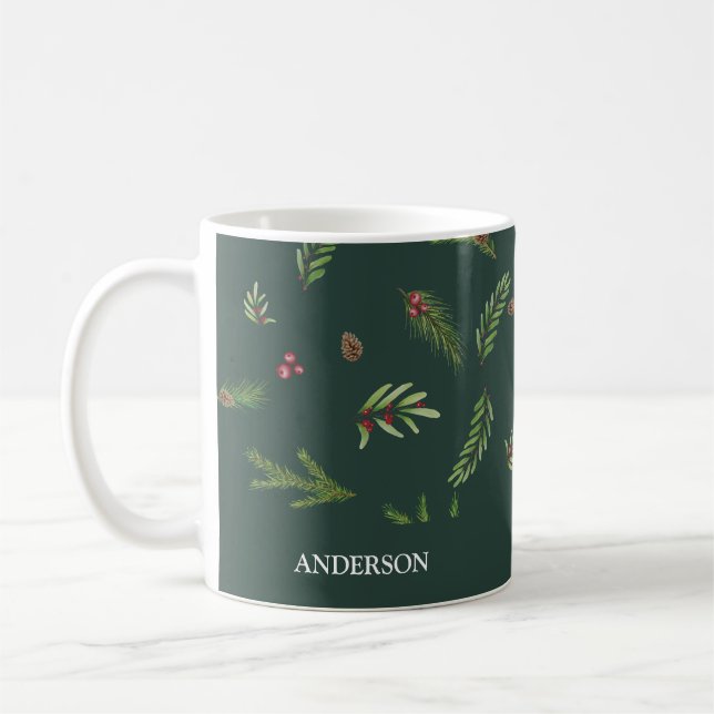 Modern minimal foliage Elegant script Christmas  Coffee Mug (Left)