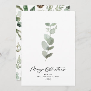 Modern minimal foliage eucalyptus script Christmas Holiday Card