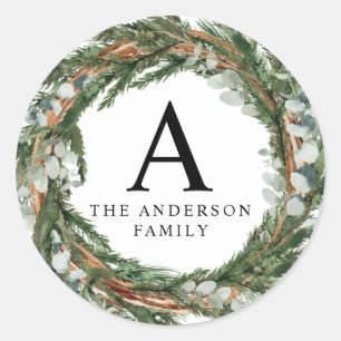 Modern minimal foliage winter green blue foliage classic round sticker