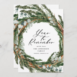 Modern minimal foliage wreath 1 photo Christmas Holiday Card