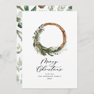Modern minimal foliage wreath peace script holiday