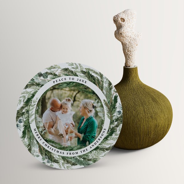 Modern minimal foliage wreath peace script holiday (Creator Uploaded)