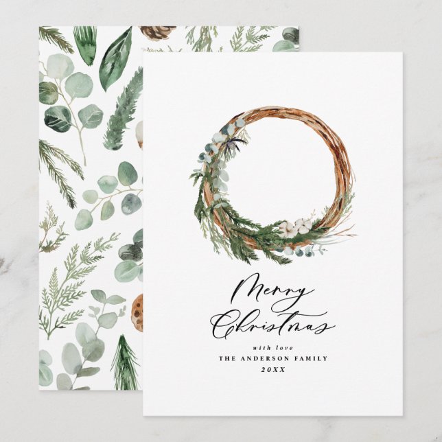 Modern minimal foliage wreath peace script holiday (Front/Back)