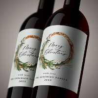 Modern minimal foliage wreath peace script holiday