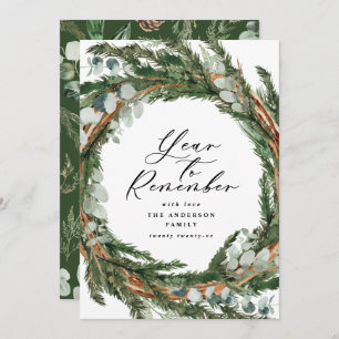 Modern minimal foliage wreath script Christmas Holiday Card