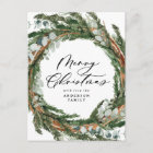 Modern minimal foliage wreath script Christmas