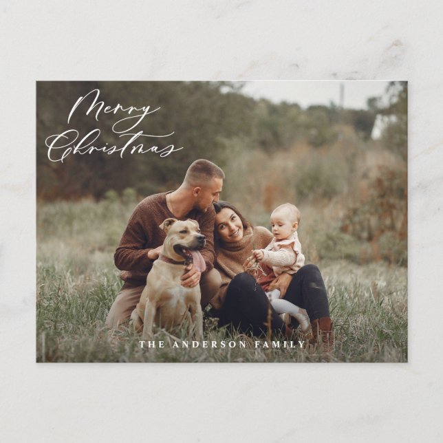 Modern minimal foliage wreath script Christmas Holiday Postcard (Front)