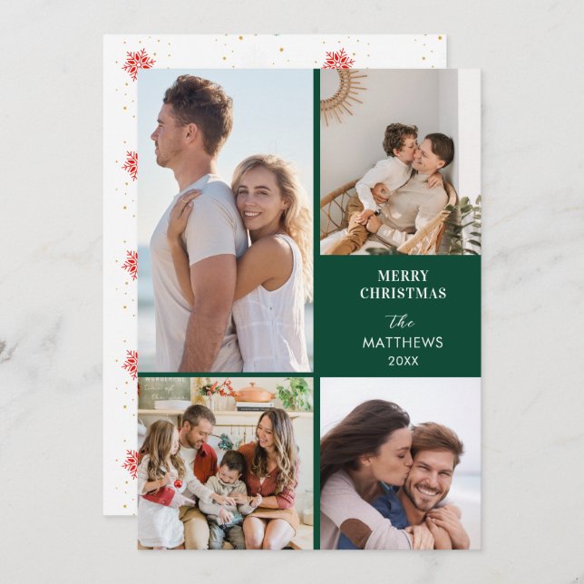 Modern Minimal Four Photo Collage Christmas Holiday Card (Front/Back)