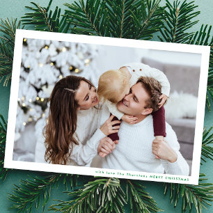 Modern Minimal Frame Green MERRY CHRISTMAS Photo Holiday Card