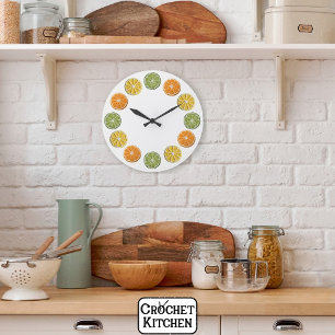 Modern Minimal Fresh Crochet Citrus Slices  Large Clock
