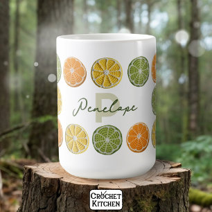 Modern Minimal Fresh Crochet Citrus Slices Name Coffee Mug