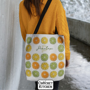 Modern Minimal Fresh Crochet Citrus Slices Name  Tote Bag