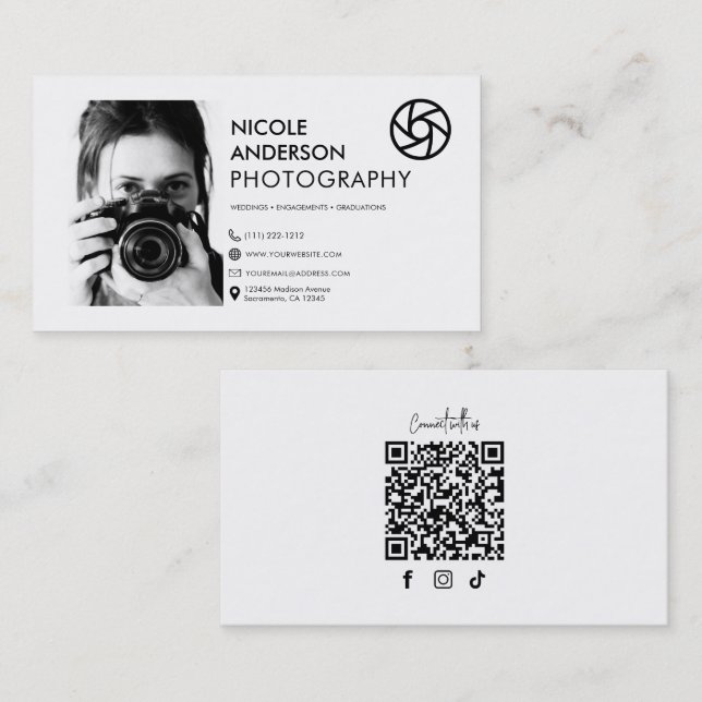  Modern Minimal Front Logo Photography Photo Business Card (Front/Back)