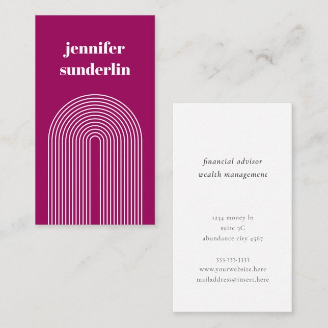 Modern Minimal Fuchsia Pink Geometric Arch Business Card (Front/Back)