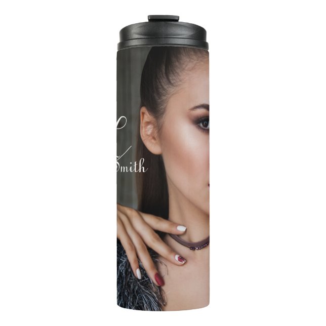 Modern Minimal Full Photo Script Monogram Thermal Tumbler (Front)