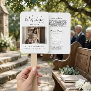 Modern Minimal Funeral Obituary Order of Service Hand Fan