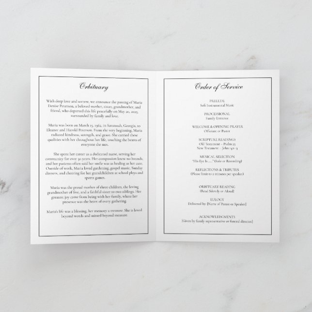 Modern Minimal Funeral Obituary Order of Service Programme (Inside)