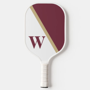 Modern Minimal Garnet Gold White College Monogram Pickleball Paddle