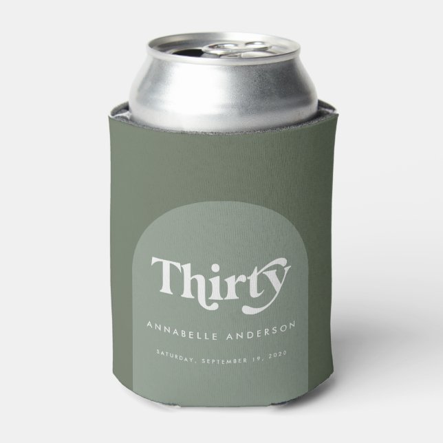 Modern minimal geometric sage green 30th birthday can cooler (Can Front)