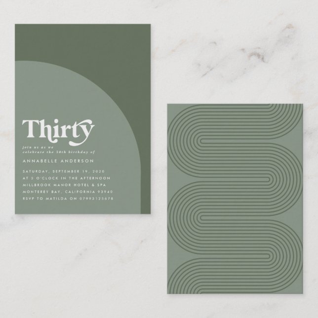 Modern minimal geometric sage green birthday card (Front/Back)