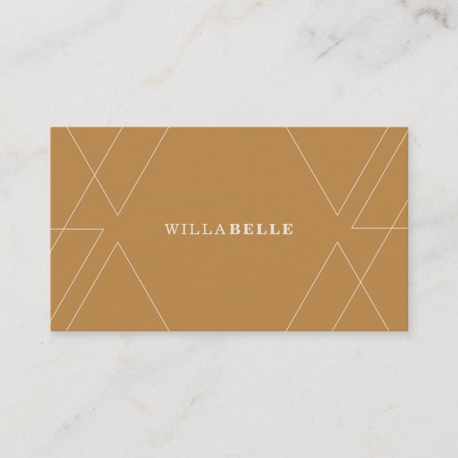 Modern Minimal Geometrical Pattern Caramel & Tan Business Card (Front)