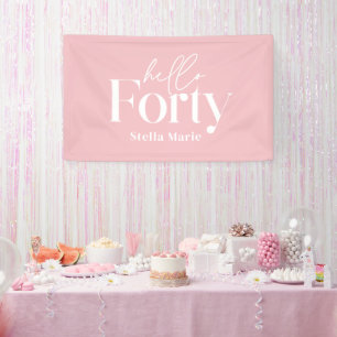 Modern minimal girly pink 40th birthday decor banner