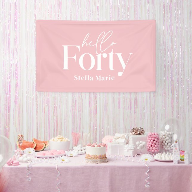 Modern minimal girly pink 40th birthday decor banner (Party)