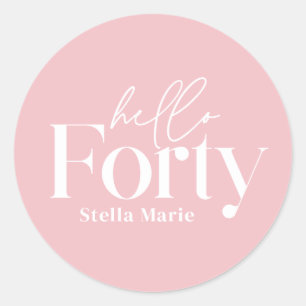 Modern minimal girly pink 40th birthday decor classic round sticker