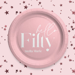 Modern minimal girly pink simple 50th birthday paper plate