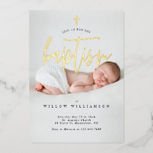 Modern Minimal Gold Calligraphy Baby Photo Baptism