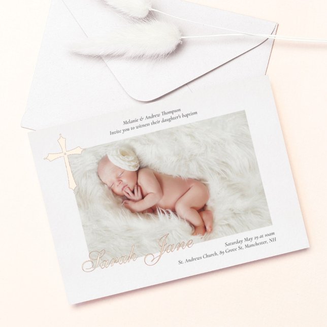 Modern Minimal Gold Cross Baby Photo Baptism (Creator Uploaded)