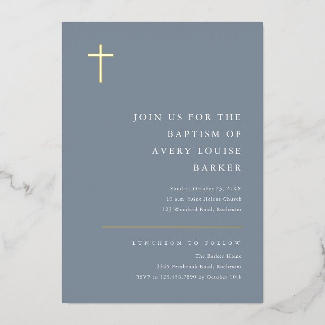 Modern Minimal Gold Cross Baptism (Front)