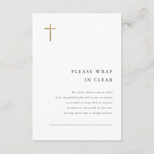 Modern Minimal Gold Cross Baptism Enclosure Card (Front)