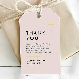 Modern Minimal Gold Cross Baptism Gift Tags